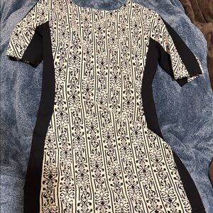 Walter Baker Black and Cream Long Sleeve Dress